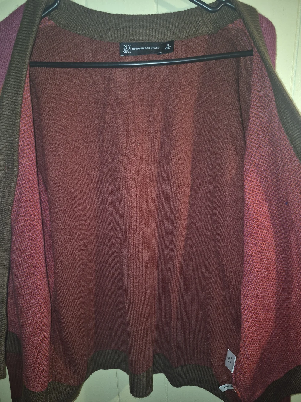 New York & Company Colorblock Button-Front Cardigan - Red, Purple & Brown